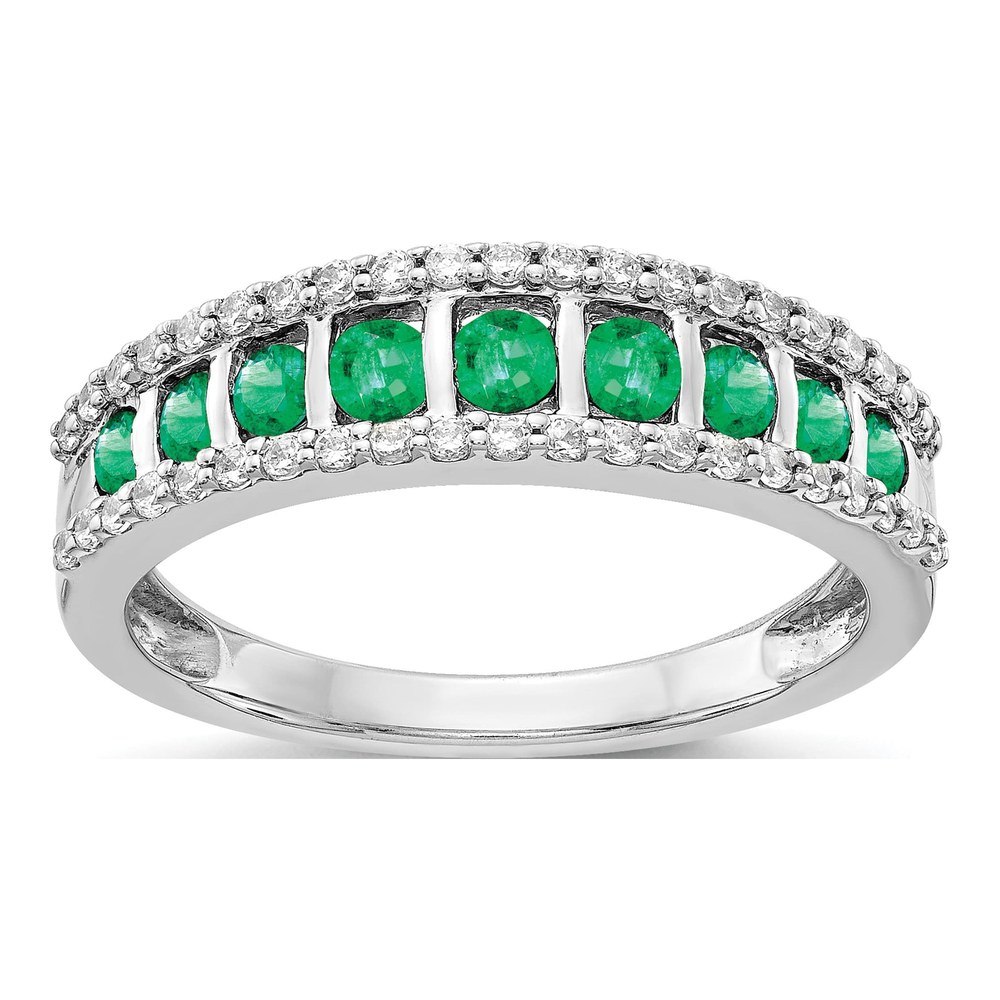 14K White Gold 1/4 ct tw Emerald & Diamond Fancy Ring