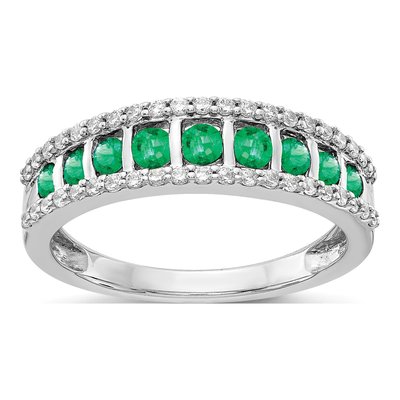 14K White Gold 1/4 ct tw Emerald & Diamond Fancy Ring