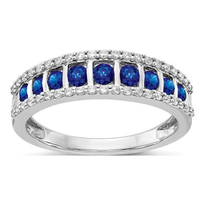 14K White Gold Blue Sapphire & Diamond Fancy Ring