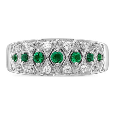 14K White Gold 1/5 ct tw Emerald & Diamond Graduated Ring – view 5