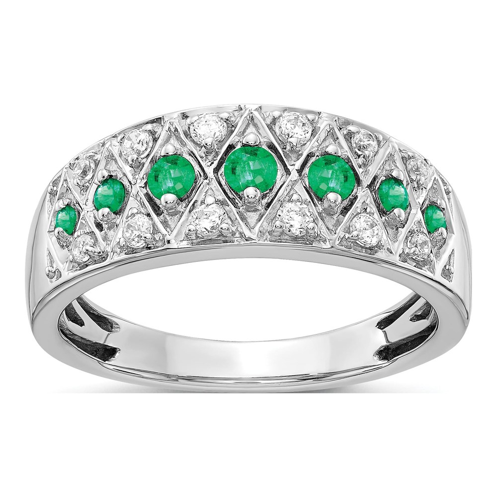 14K White Gold 1/5 ct tw Emerald & Diamond Graduated Ring