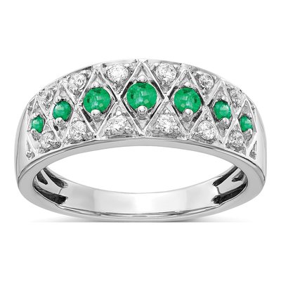 14K White Gold 1/5 ct tw Emerald & Diamond Graduated Ring