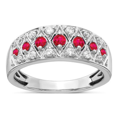 14K White Gold 1/5 ct tw Ruby & Diamond Fancy Ring