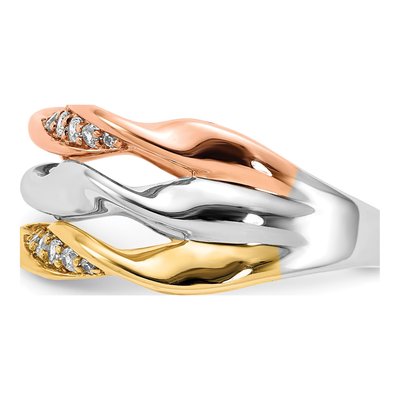 14K Tri-Color Gold 1/6 ct tw Diamond Triple-Strand Twist Ring – view 3