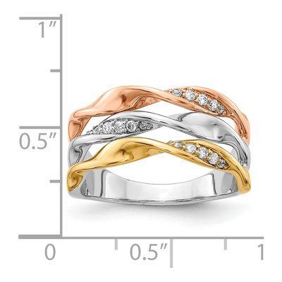 14K Tri-Color Gold 1/6 ct tw Diamond Triple-Strand Twist Ring – view 5