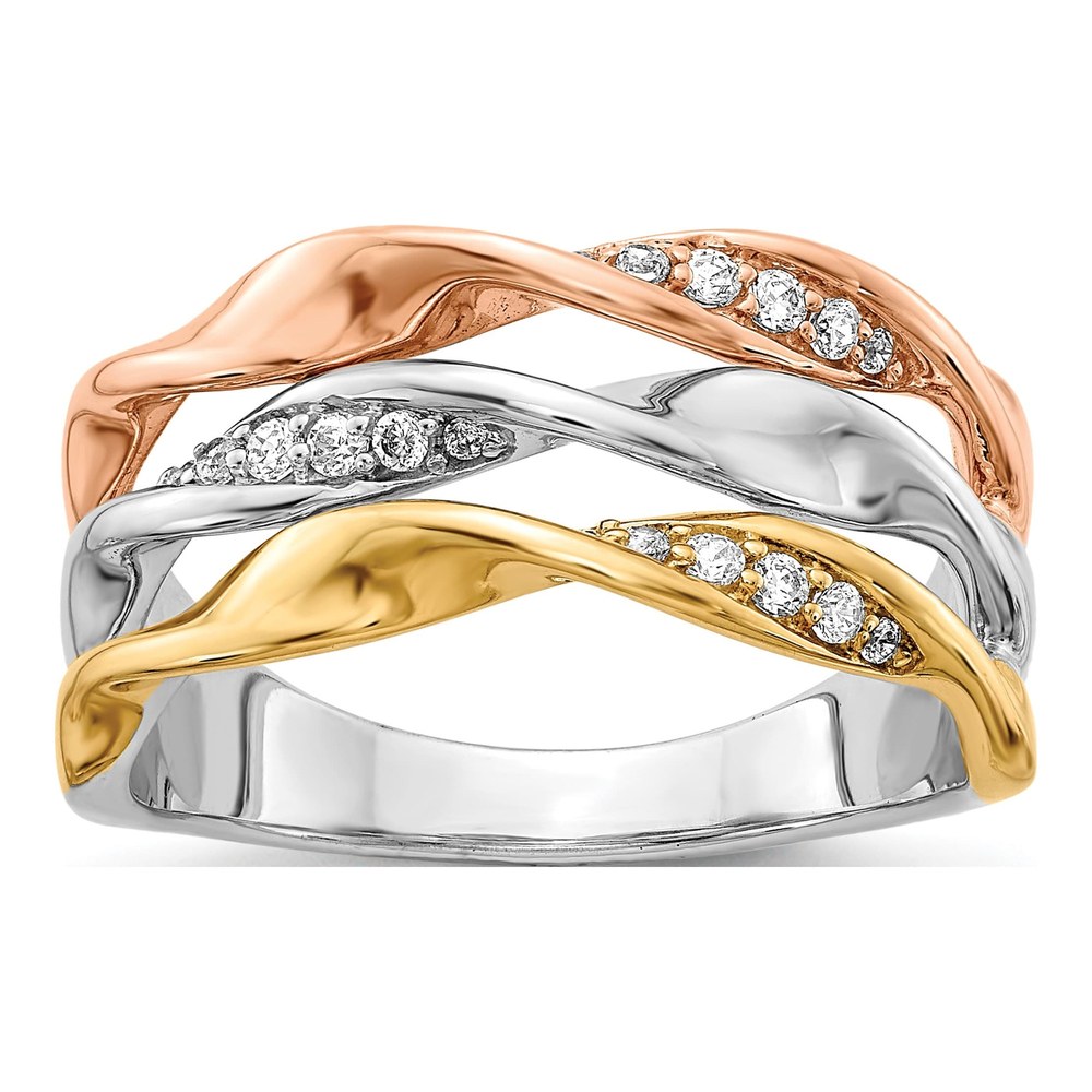 14K Tri-Color Gold 1/6 ct tw Diamond Triple-Strand Twist Ring