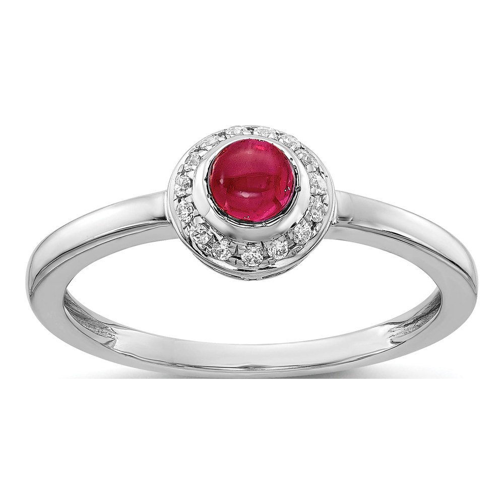 14K White Gold Ruby and Diamond Halo Ring
