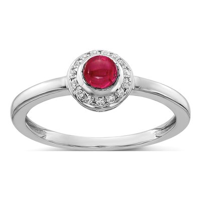 14K White Gold 1/15 ct tw Ruby & Diamond Halo Ring