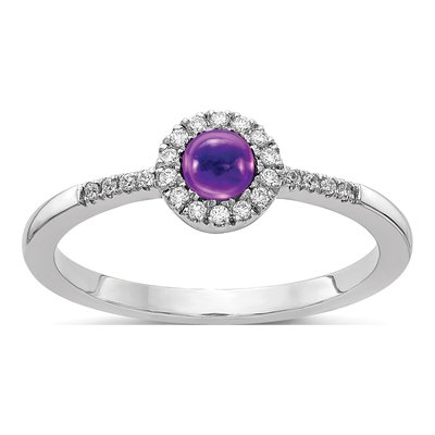 14K White Gold 1/10 ct tw Amethyst & Diamond Halo Ring