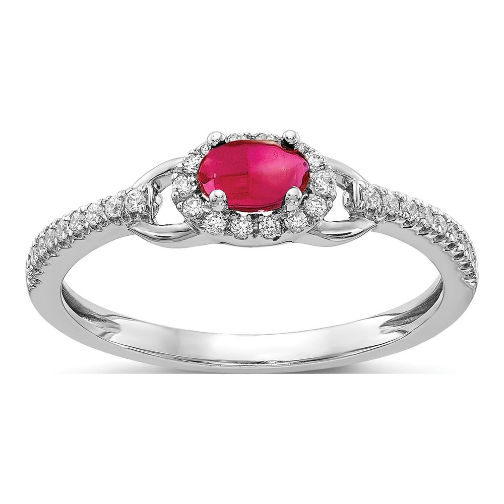 14K White Gold Ruby & Diamond East-West Halo Ring