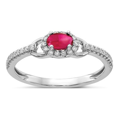 14K White Gold 1/6 ct tw Ruby & Diamond East-West Halo Ring