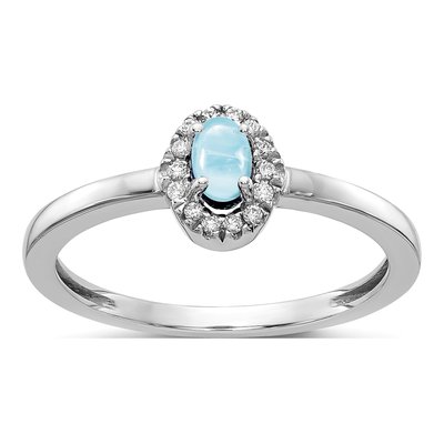 14K White Gold 1/15 ct tw Aquamarine & Diamond Halo Ring