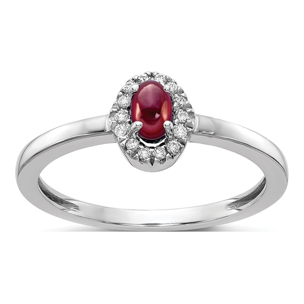 14K White Gold Garnet & Diamond Halo Ring