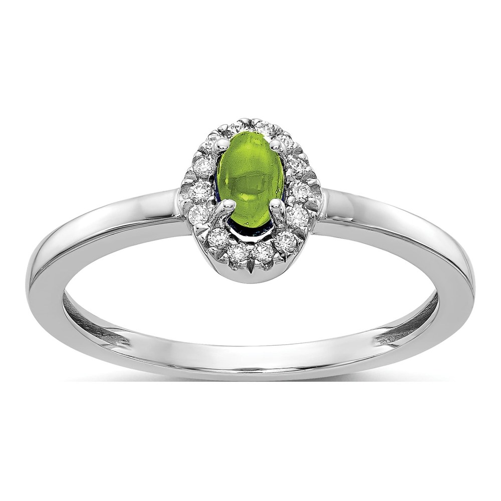 14K White Gold Peridot & Diamond Halo Ring