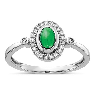 14K White Gold 1/8 ct tw Emerald & Diamond Halo Ring