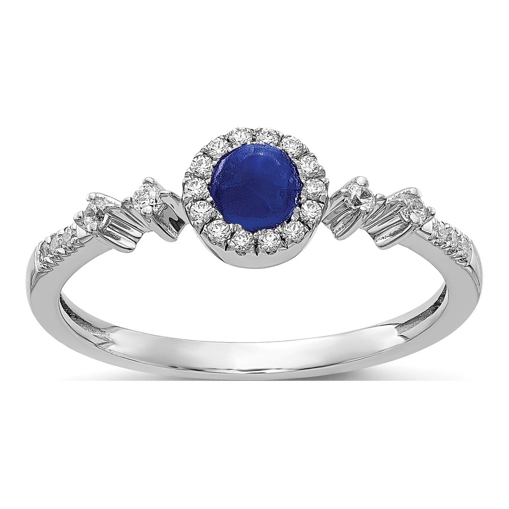 14K White Gold Lab Sapphire & Diamond Halo Ring