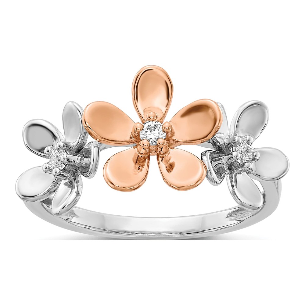 14K Two-Tone Gold 1/10 ct tw Diamond Flower Ring