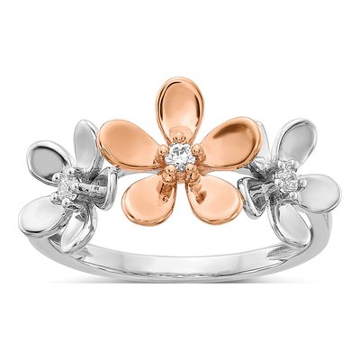 14K Two-Tone Gold 1/10 ct tw Diamond Flower Ring