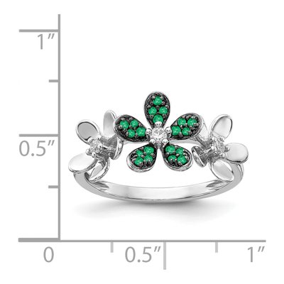 14K White Gold 1/10 ct tw Emerald & Diamond Flower Ring – view 2
