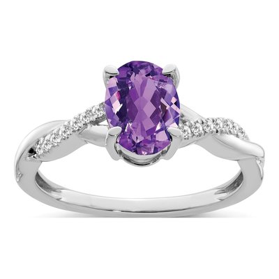 14K White Gold 1/15 ct tw Amethyst & Diamond Oval Ring