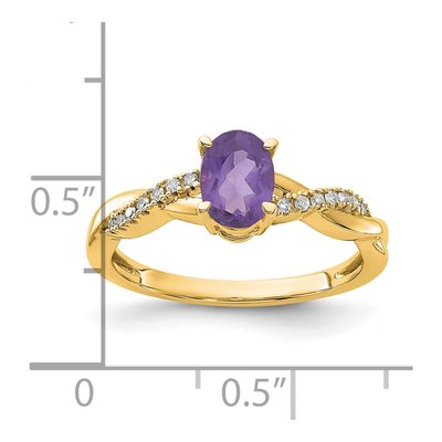 10K Yellow Gold 0.08 ct tw Amethyst & Diamond Oval February Ring – view 3