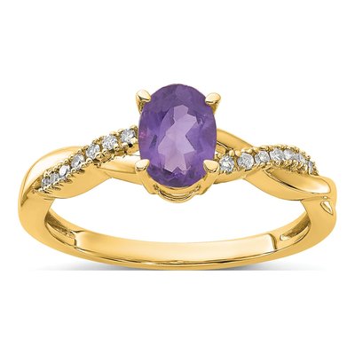 10K Yellow Gold 0.08 ct tw Amethyst & Diamond Oval February Ring