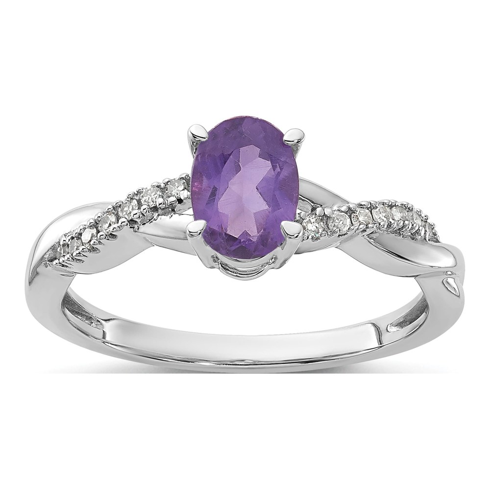 14K White Gold 0.08 ct tw Amethyst & Diamond Oval Ring
