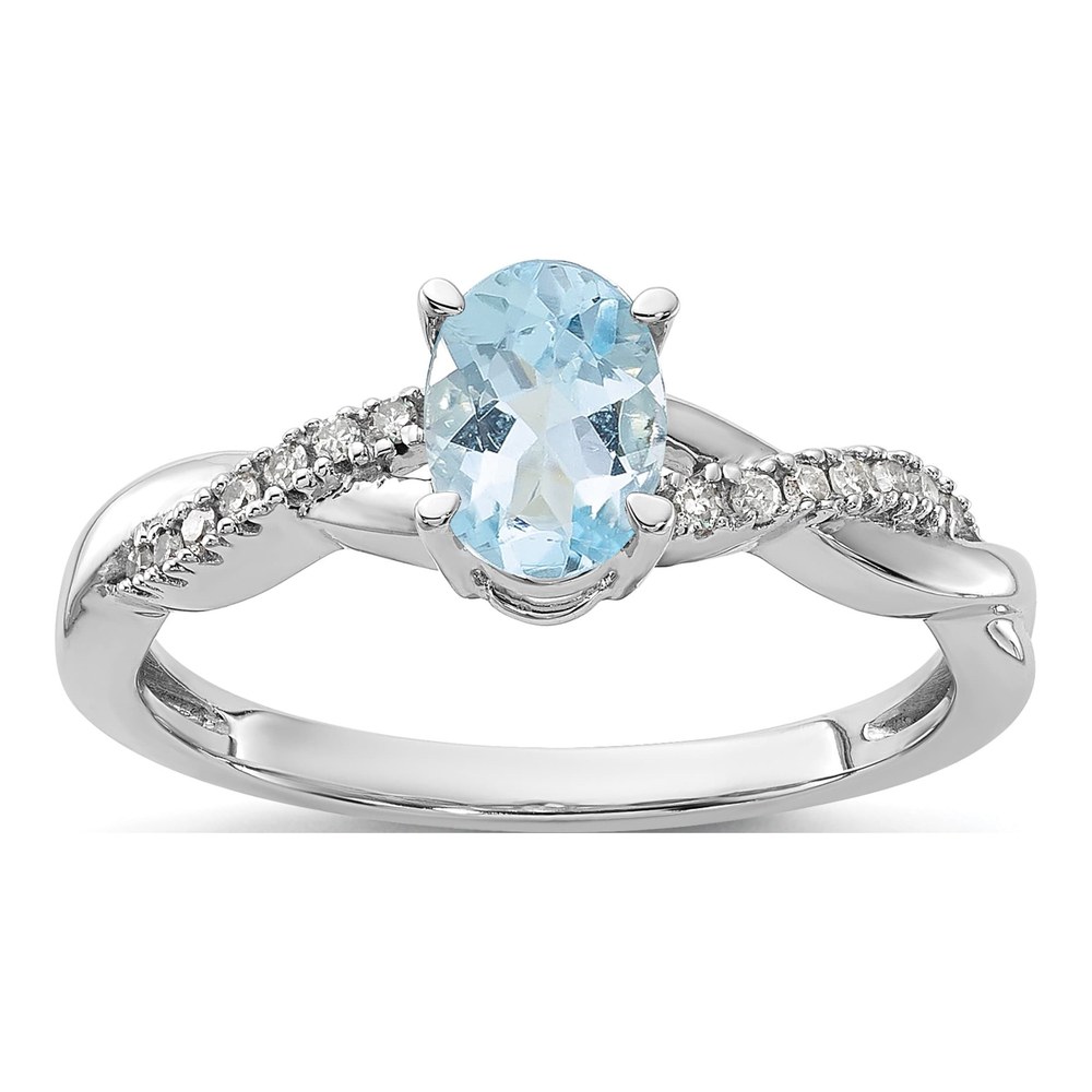 14K White Gold 0.08 ct tw Aquamarine & Diamond Birthstone Ring