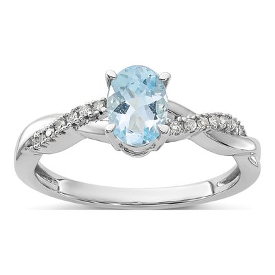 14K White Gold 0.08 ct tw Aquamarine & Diamond Birthstone Ring