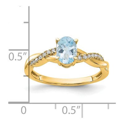 14K Yellow Gold 0.08 ct tw Aquamarine & Diamond Oval March Ring – view 2