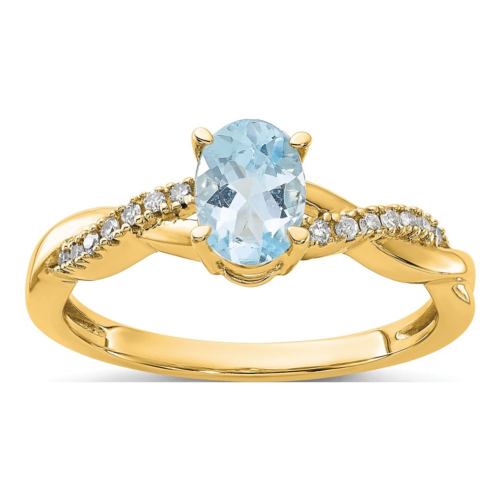 14K Yellow Gold 0.08 ct tw Aquamarine & Diamond Oval March Ring