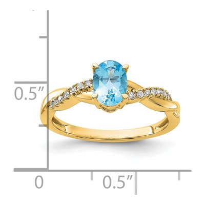 10K Yellow Gold 0.08 ct tw Swiss Blue Topaz & Diamond Oval Ring – view 3
