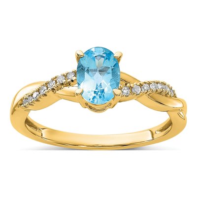 10K Yellow Gold 0.08 ct tw Swiss Blue Topaz & Diamond Oval Ring