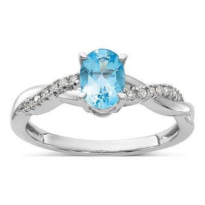 14K White Gold 0.08 ct tw Sky Blue Topaz & Diamond December Ring