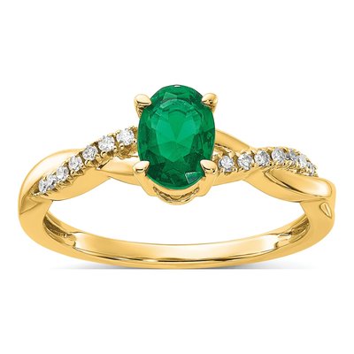 10K Yellow Gold 0.08 ct tw Lab-Created Emerald & Diamond Oval May Ring