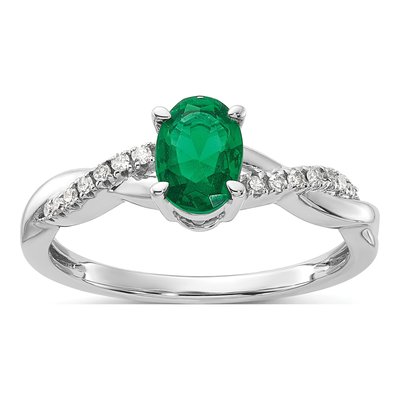 14K White Gold 0.08 ct tw Lab-Created Emerald & Diamond May Birthstone Ring