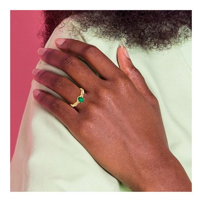 14K Yellow Gold 0.08 ct tw Lab-Created Emerald & Diamond May Ring – view 3