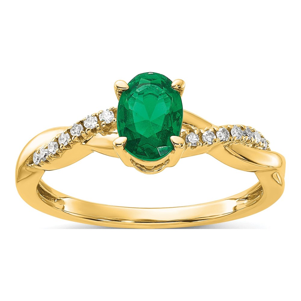 14K Yellow Gold 0.08 ct tw Lab-Created Emerald & Diamond May Ring