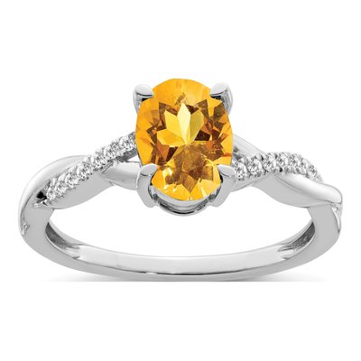 14K White Gold 1/15 ct tw Citrine & Diamond Oval Ring