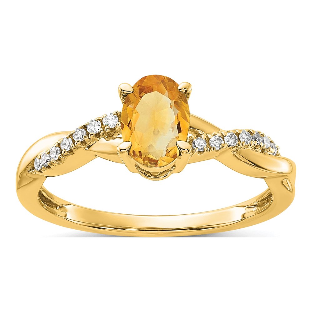 10K Yellow Gold 0.08 ct tw Citrine & Diamond Oval November Ring