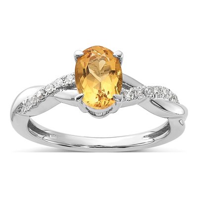 14K White Gold 0.08 ct tw Citrine & Diamond Oval Ring