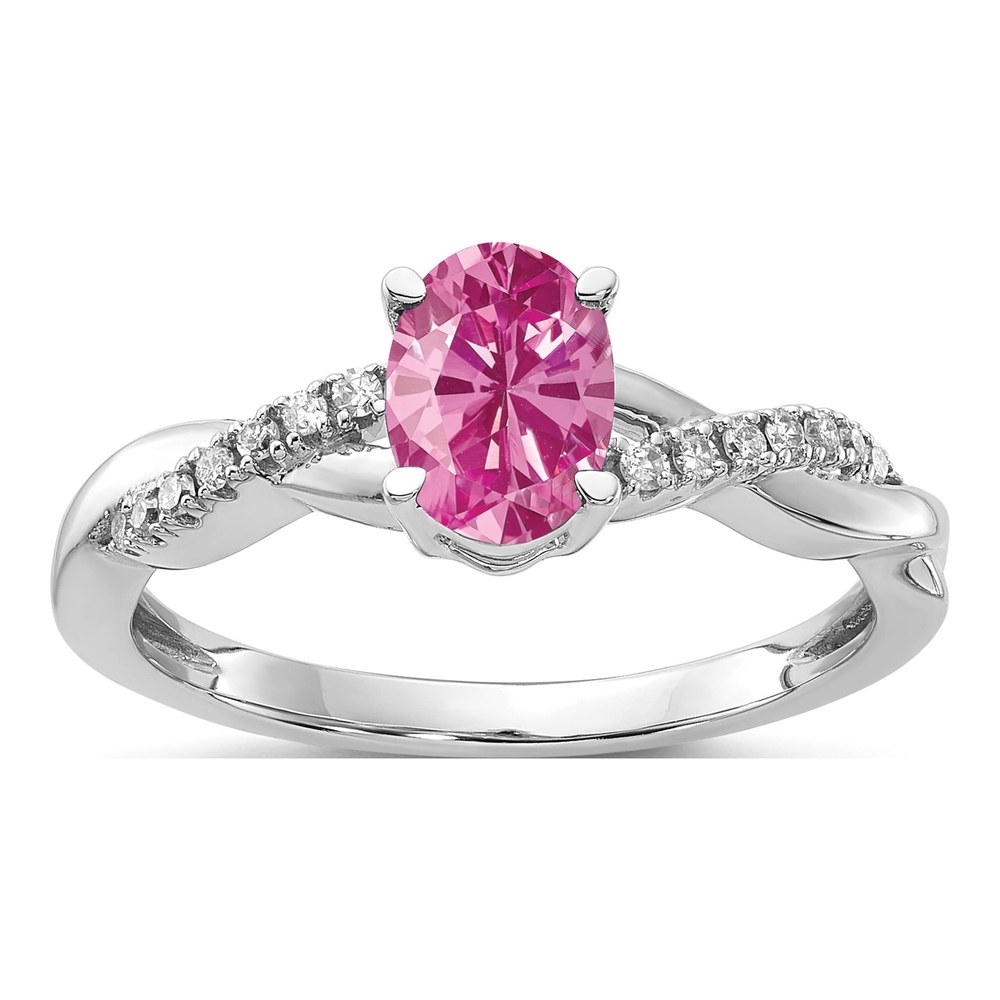 14K White Gold Lab Created Pink Sapphire Ring