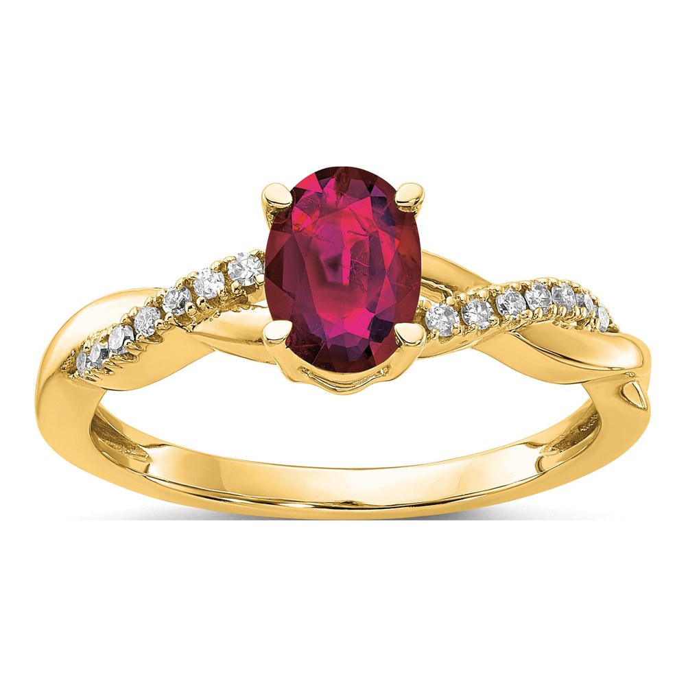 10K Yellow Gold 0.08 ct tw Lab-Created Ruby & Diamond Oval July Ring