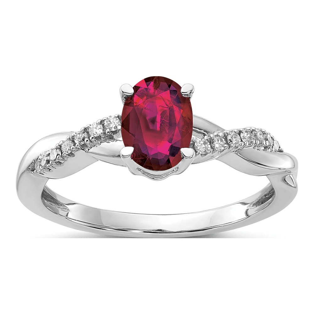 14K White Gold 0.08 ct tw Lab-Created Ruby & Diamond July Birthstone Ring