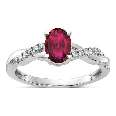 14K White Gold 0.08 ct tw Lab-Created Ruby & Diamond July Birthstone Ring