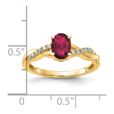 14K Yellow Gold 0.08 ct tw Lab-Created Ruby & Diamond Oval July Ring – view 2