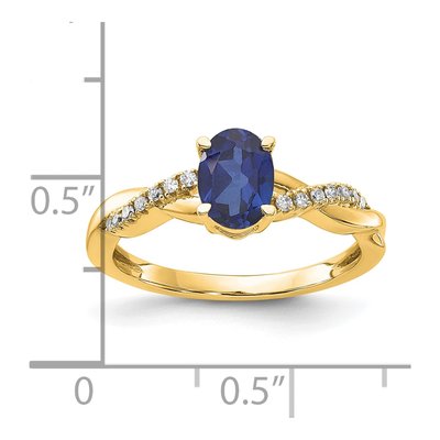 10K Yellow Gold 0.08 ct tw Lab-Created Sapphire & Diamond Oval September Ring – view 3