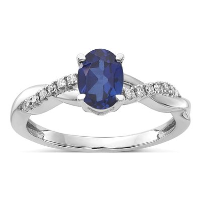 14K White Gold 0.08 ct tw Lab-Created Sapphire & Diamond Birthstone Ring