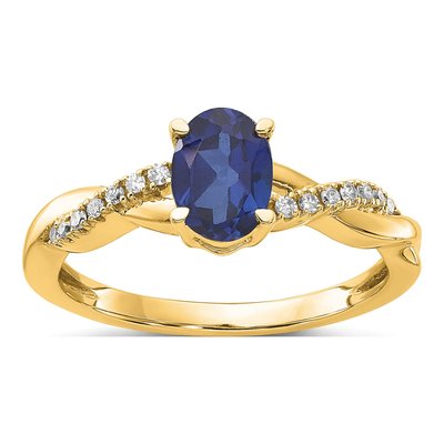 14K Yellow Gold 0.08 ct tw Lab-Created Sapphire & Diamond September Birthstone Ring