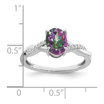 14K White Gold 1/15 ct tw Mystic Fire Topaz & Diamond Oval Ring – view 3